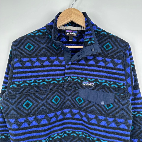 Patagonia Men’s Synchilla Snap T Fleece Pullover Jacket Tribal Aztec Blue/Green - Picture 5 of 8